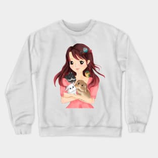 Girl with her pets _ Bunniesmee Crewneck Sweatshirt